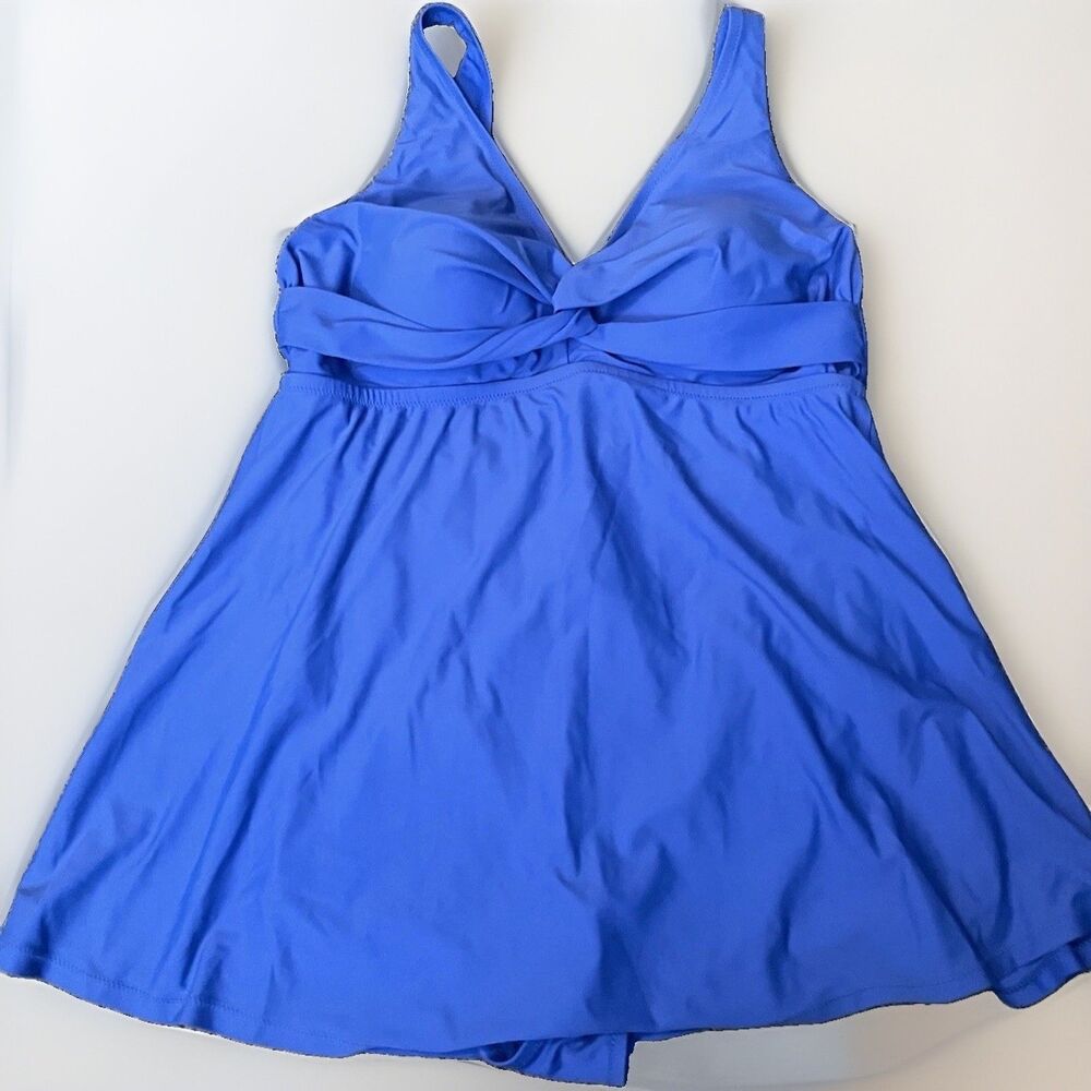 Raisins Curve Blue Twist Front V-Neck Swimdress Size 18W
